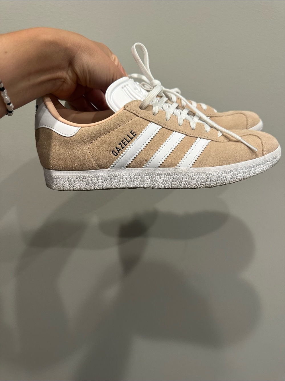 adidas Gazelle Low-Top Sneakers in Beige and White